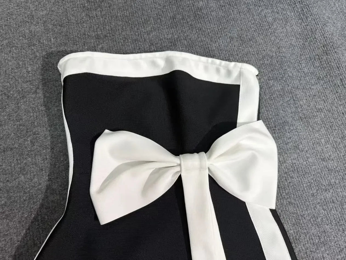 Women Sexy Strapless Off the Shoulder Bow Bodycon Bandage Long Dress Celebrate Fashion Nightclub Party Birthday Outfit