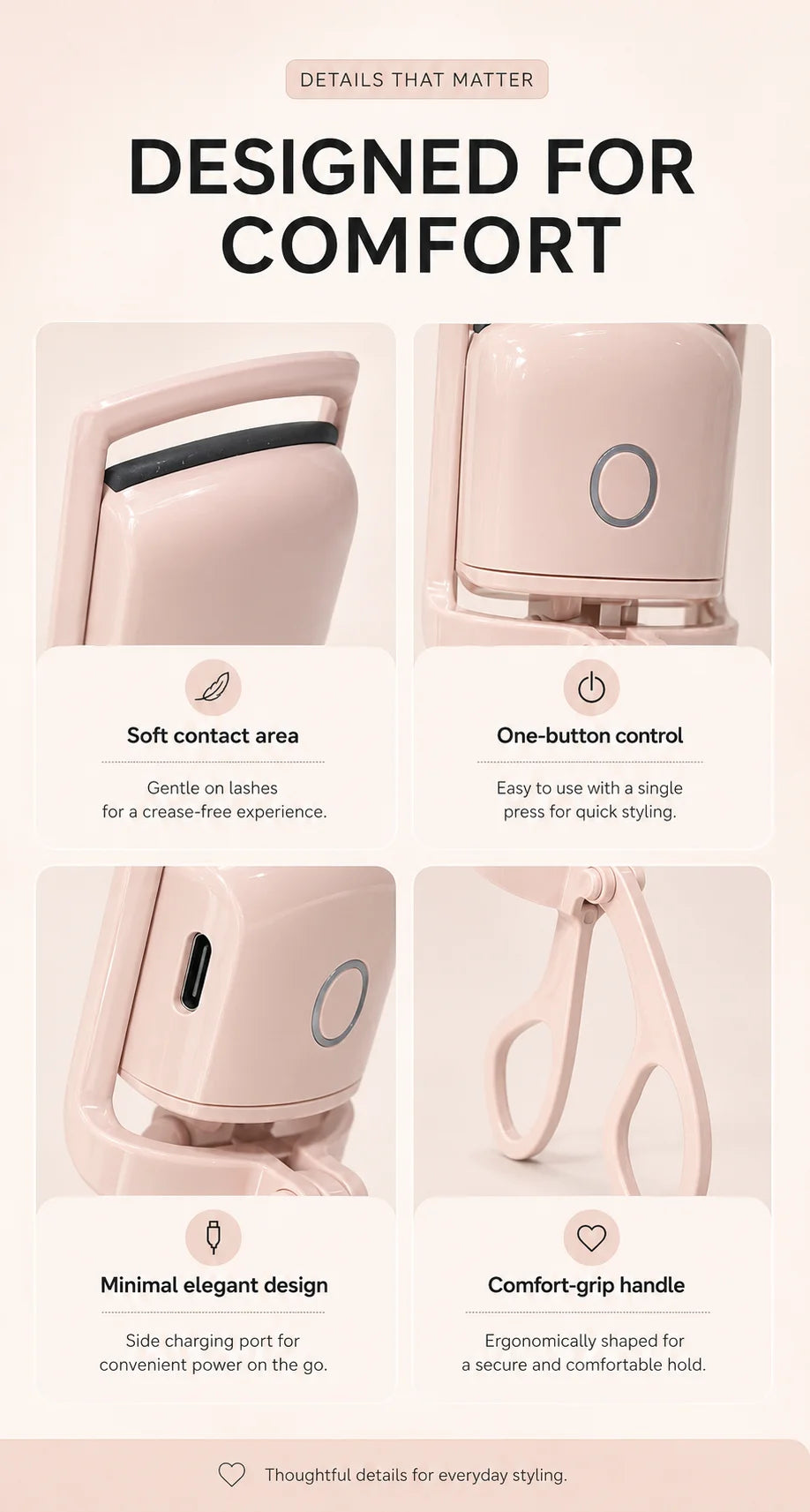 Rechargeable Eyelash Curler For Women Electric Heated Lash Curler Portable Eyelash Styling Makeup Tool