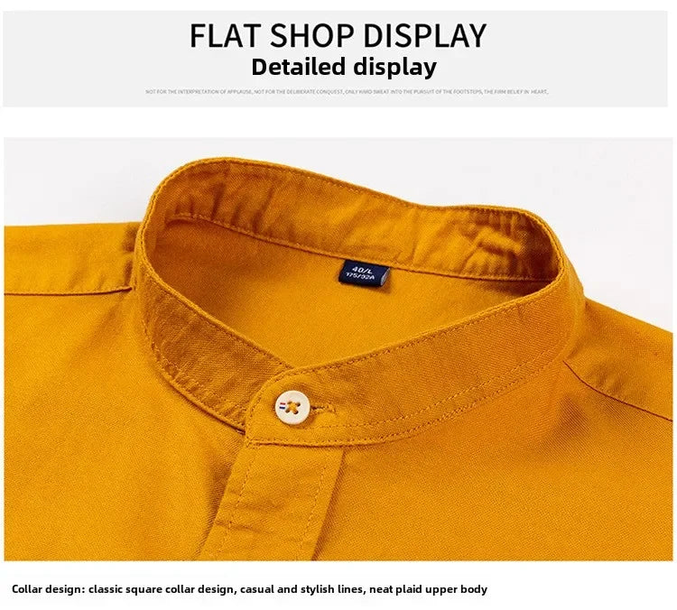 2027 Cotton Stand-up Neck Oxford Spinning Anti-wrinkle Casual Spring Autumn New Men's Shirt Jackets Long Sleeve Shirt Men's