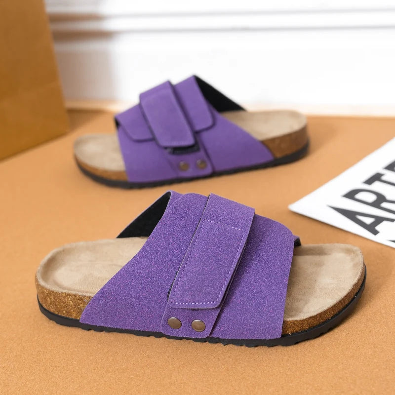 Men Women Clogs Suede Leather Cork Slippers Comfort Footbed Adjustable Open Shoes Slide Sandals Indoor Home Outdoor for Couples