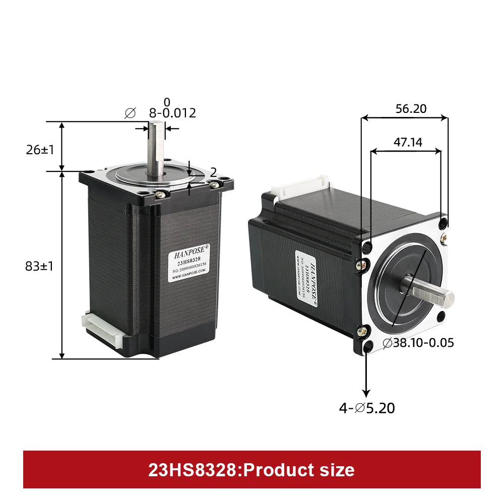 HANPOSE 23 Stepper Motor, Model 23HS4128 23HS5128 23HS5628 23HS7628, Shaft Diameter 8mm, Four-Wire System, 57 Series Motor.