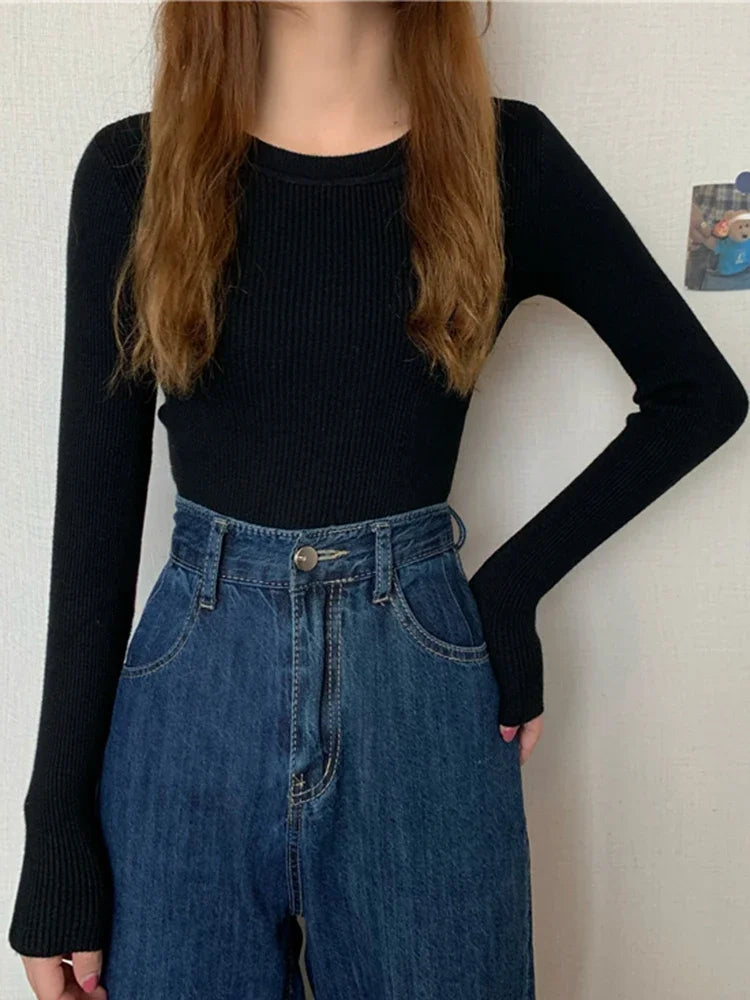 2026 Basic Tops Women Sweater Autumn Winter Long Sleeve Pullover Fashion O-neck Elastic Female Winter Solid Knitted Jumper