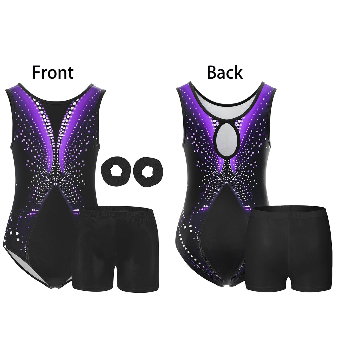 4 Piece Gymnastics Leotards for Girls Sleeveless Athletic Biketard Kids Water-drop Back Unitard Tumbling Activewear Outfits