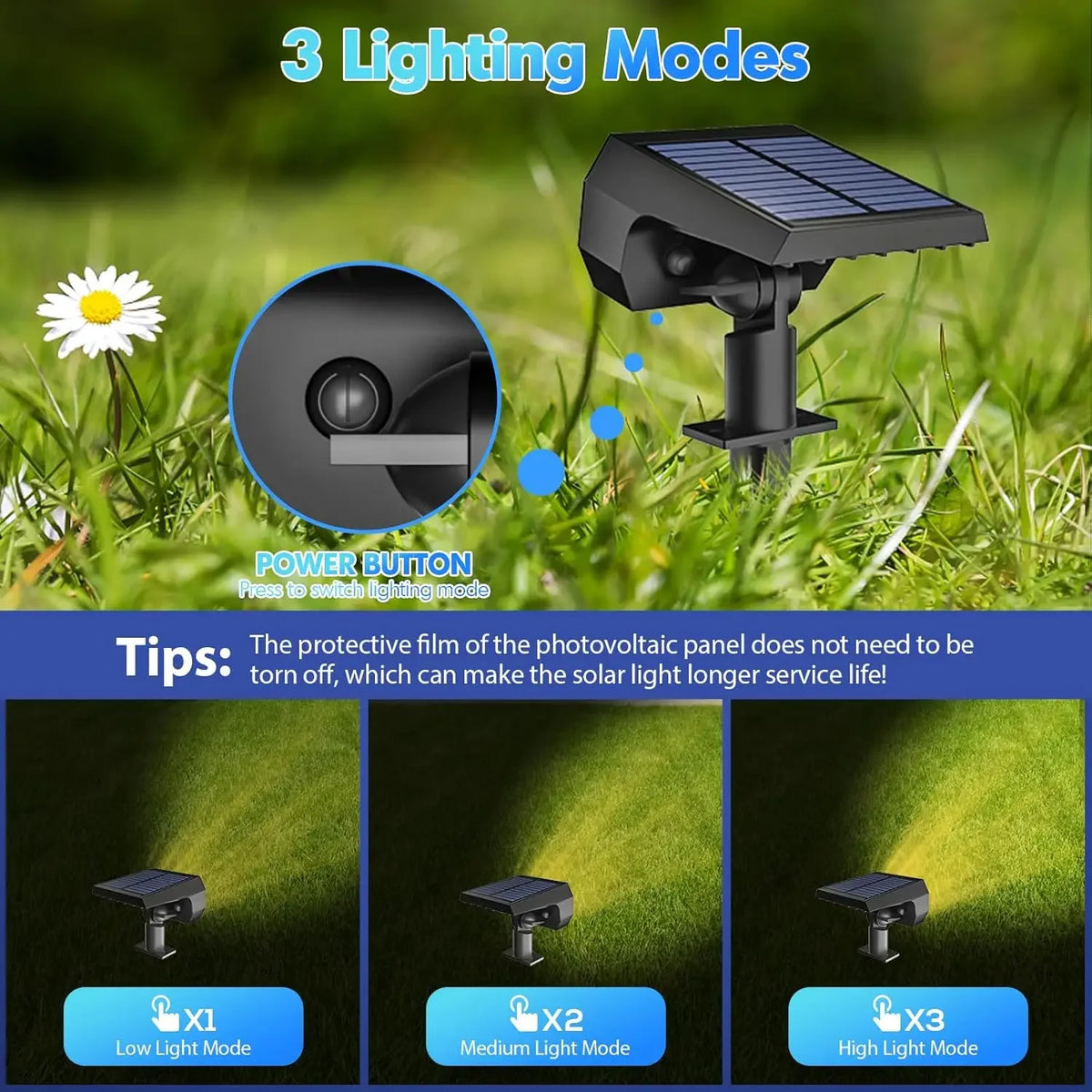 Solar Lights Outdoor, IP68 Waterproof, 56 LEDs, 3 Modes, Solar Powered Garden/Yard Spotlights 