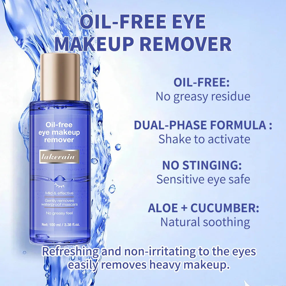 Lakerain Eye Makeup Remover 100ml Oil-Free Soothing Ingredients Gently Dissolves Eye Makeup No Stinging Safe for Sensitive Eyes