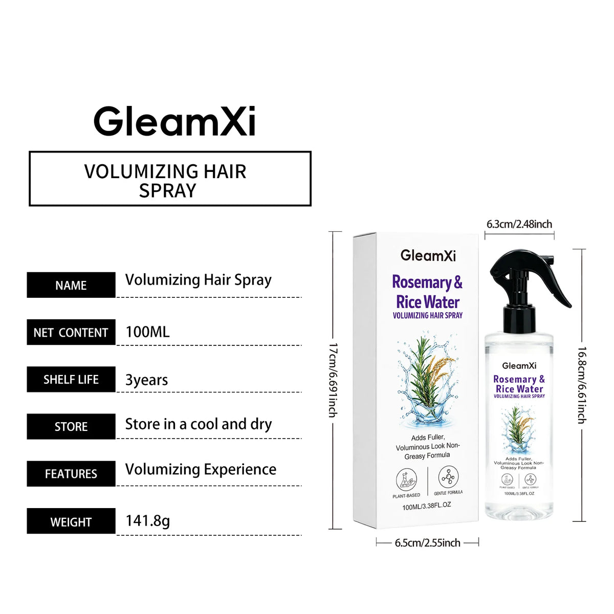 Rice Water Hair Volumizing Spray Rosemary Extract Fuller Look Mist Plant Based Non Greasy Fine Thin Hair Care