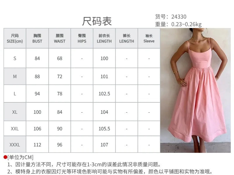 Summer U-neck Casual Female Vintage Elegant Spaghetti Strap Dress Women Elegant Solid Sleeveless A-line Midi Women's Dresses