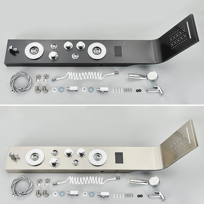 LED Light Bathroom Shower Panel Intelligent LCD Shower Column System with 6 Modes Rain Waterfall Massage Jet Bath Mixer Tap