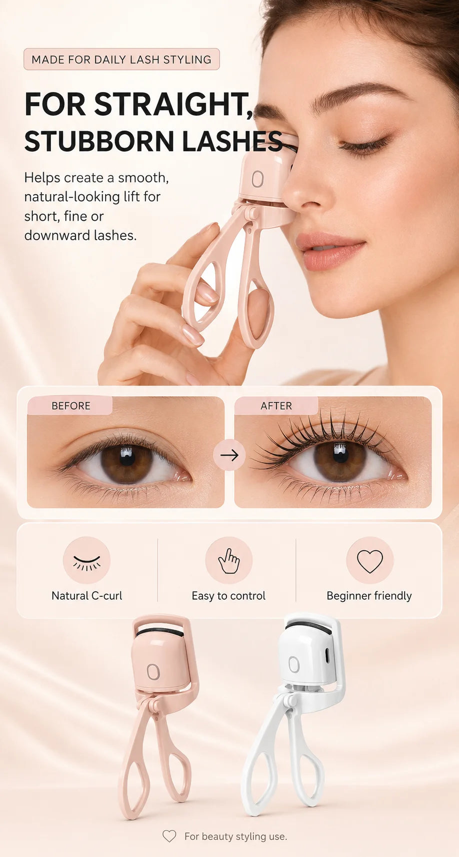 Rechargeable Eyelash Curler For Women Electric Heated Lash Curler Portable Eyelash Styling Makeup Tool