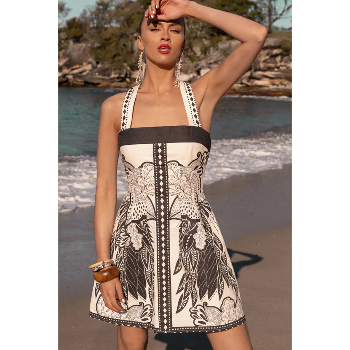 Sexy Elegant Tropical Printed Short Dress Women Spaghetti Strap Bodycon Mini Dresses 2026 Summer Dresses Beach Vacation Vestidos