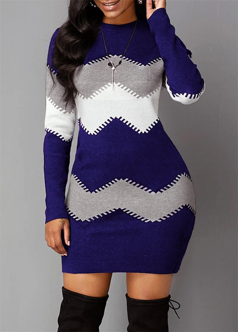 2025 Autumn Women's French Velvet Mini Dress Elegant Colour Blocking Casual Streetwear Femme Casual Slim Fit Pullover Dresses