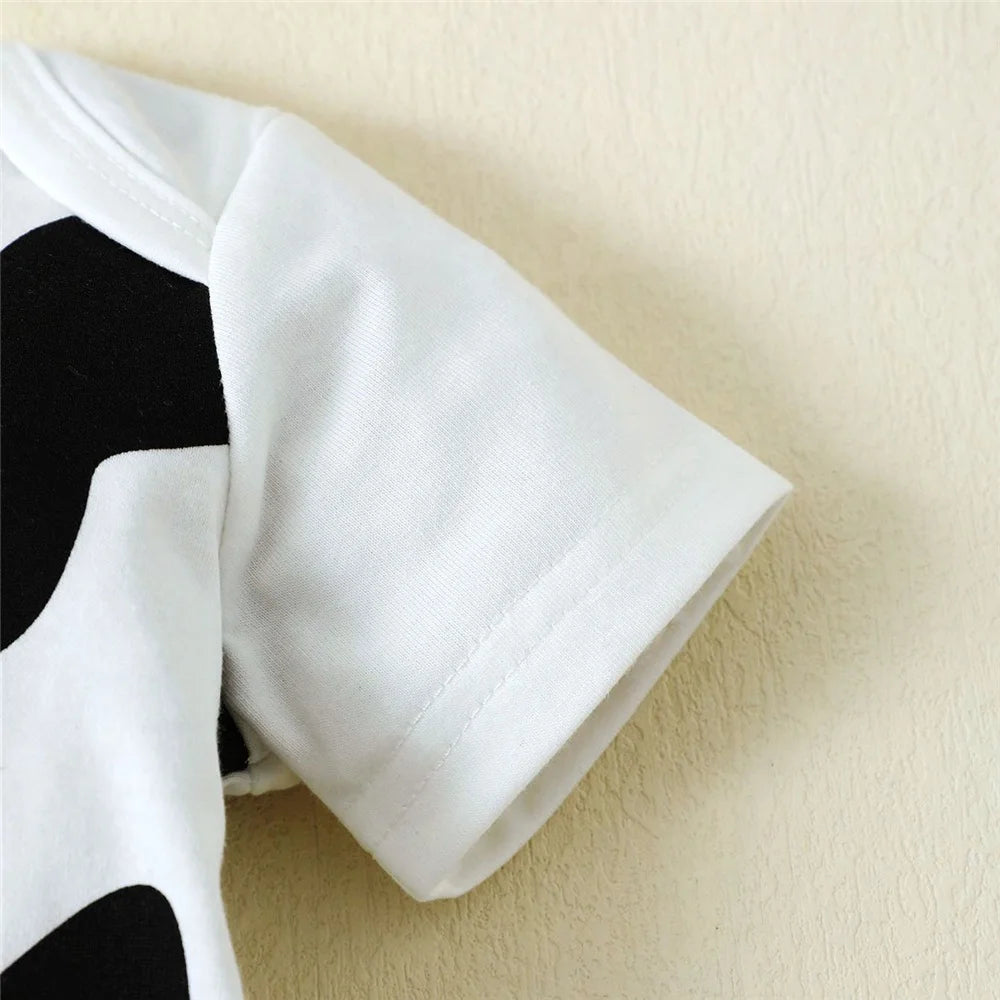 0-9 Months Newborn Baby Boy and Girl Romper Cute Cow Pattern Short Sleeve Bodysuit with Hat Summer Playsuit Clothing