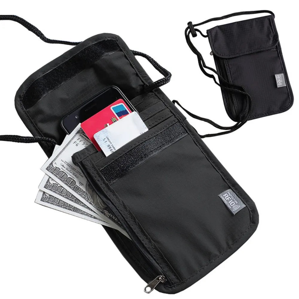 1 Pcs Waterproof RFID Nylon Storage Bag Travel Document Card Passport Bag Neck Wallet Money Document Card Passport Pouch