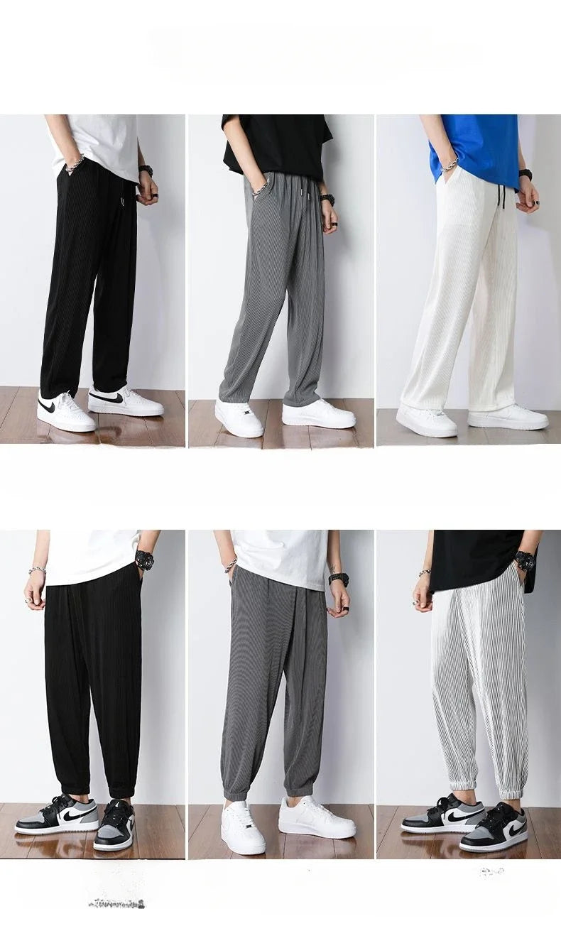 Summer White Casual Pants Men's Ice Silk Pants Men's Drape Floor Mop Pants Korean Straight Loose Wide Leg Long Pants