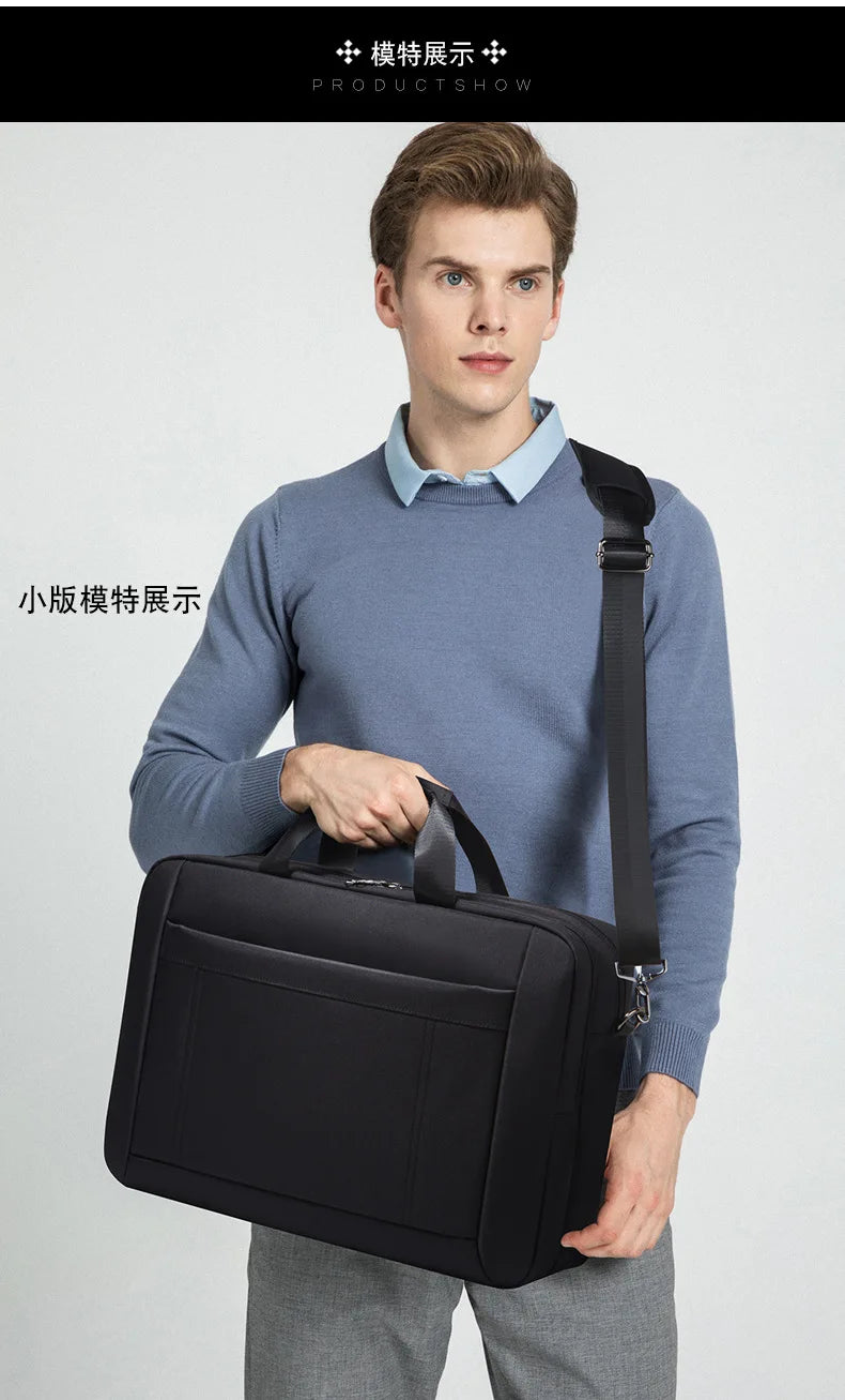 Men's Handbag Custom Image With Printed Logo Name Business Briefcase15.6-17.3inch Nylon Waterproof Laptop Bag