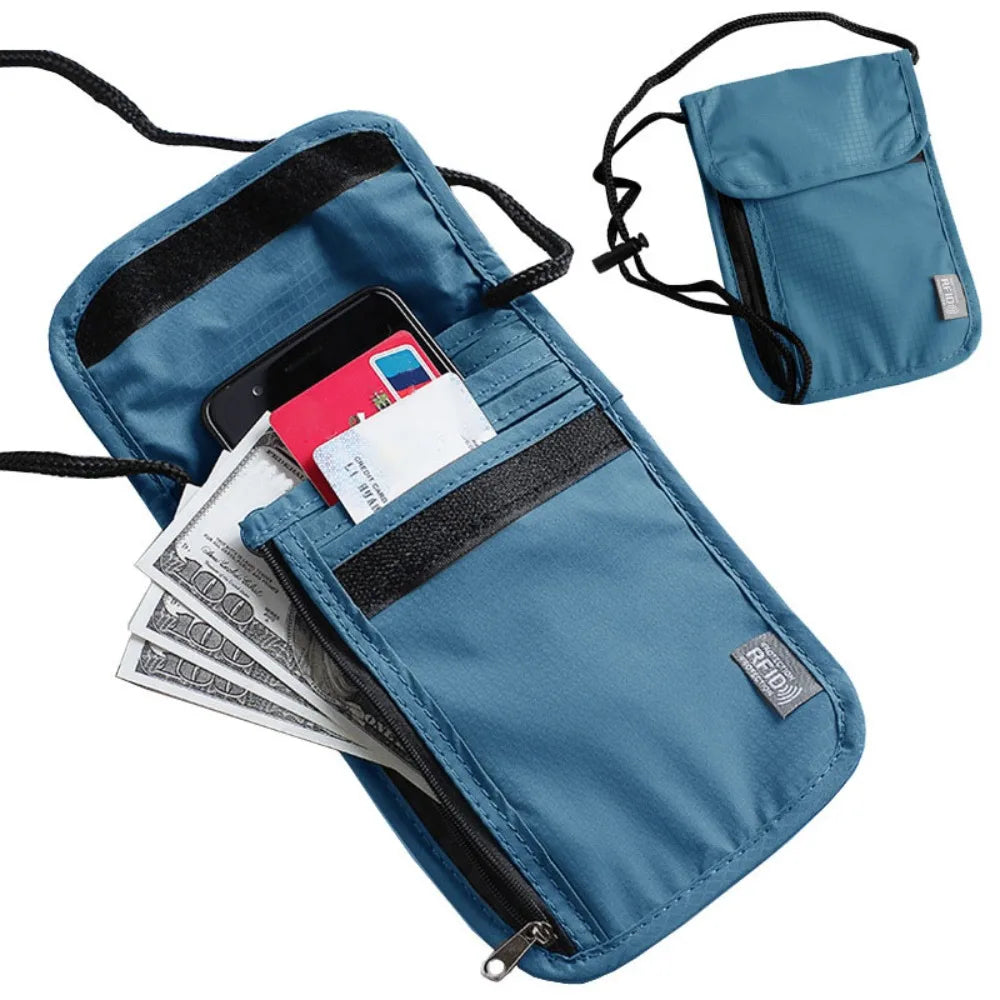 1 Pcs Waterproof RFID Nylon Storage Bag Travel Document Card Passport Bag Neck Wallet Money Document Card Passport Pouch