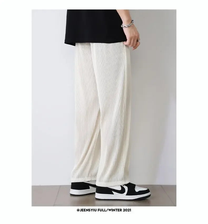 Summer White Casual Pants Men's Ice Silk Pants Men's Drape Floor Mop Pants Korean Straight Loose Wide Leg Long Pants