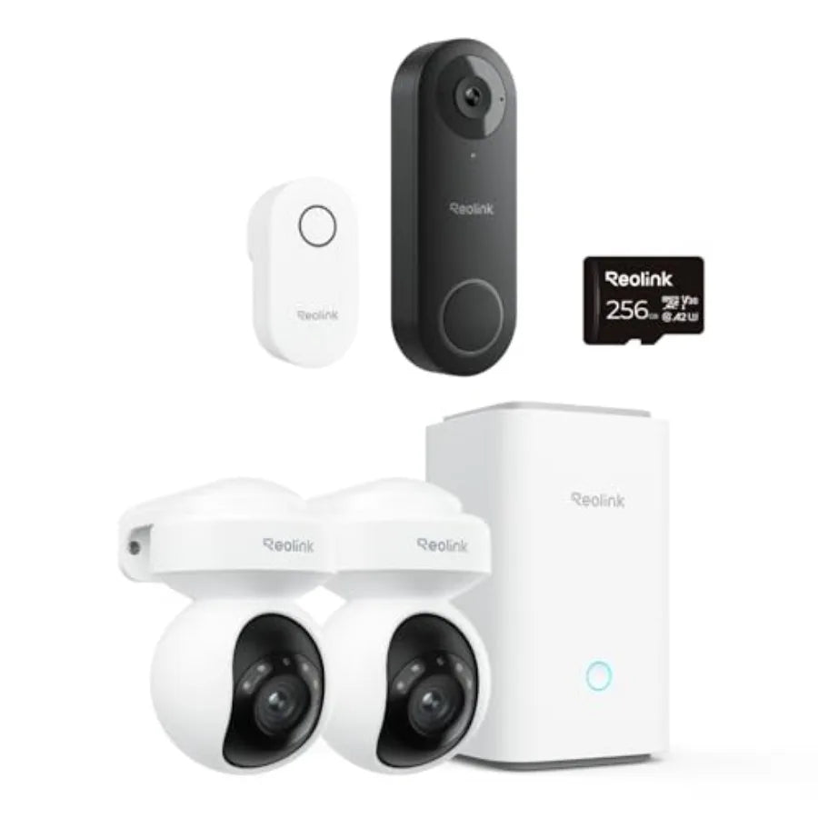 Home Hub for outdoor use with wired E1 Plus WiFi doorbell, white metal housing, 5MP camera, 24/7 offline recording via local st