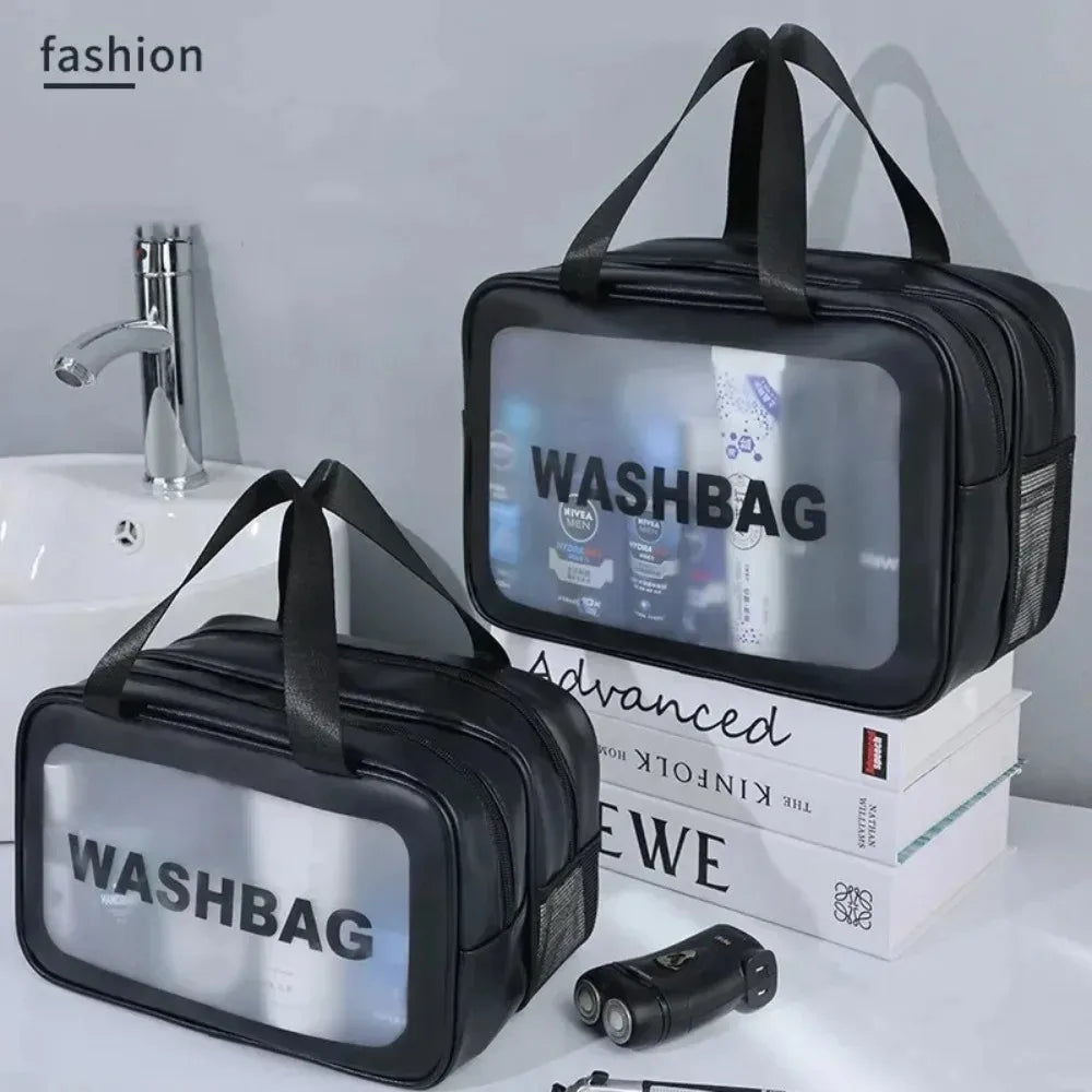 Dry-wet Separation Double Transparent PU Makeup Bag Portable Washing Bag Cosmetic Storage Bag Travel Fitness Swimming Essentials