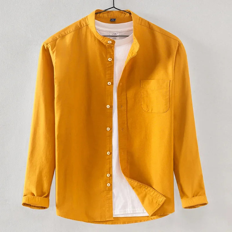 2027 Cotton Stand-up Neck Oxford Spinning Anti-wrinkle Casual Spring Autumn New Men's Shirt Jackets Long Sleeve Shirt Men's