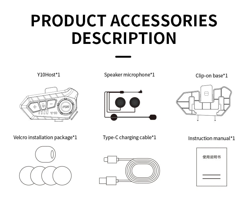 Y10 Motorcycle Helmet Headset Bluetooth 1000Mah Noise Reduction Wireless Hands-free Waterproof Motorcycle Earphone