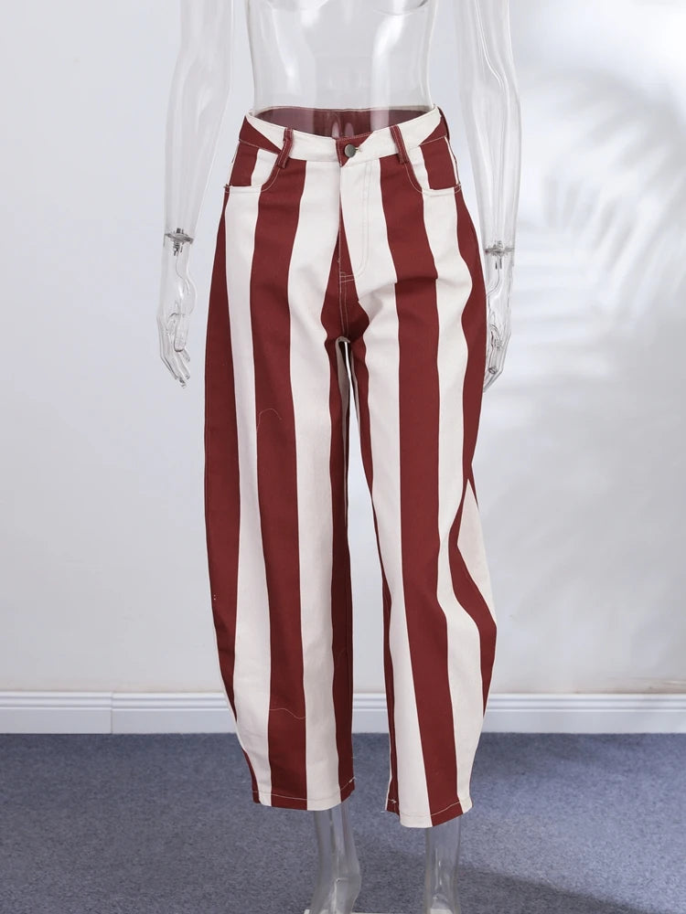 Soft Denim Button‑Front Curved‑Cut Jeans Slim‑Fit Striped 2026 Summer Casual Women Denim Pants Fashion Versatile Lady Trousers