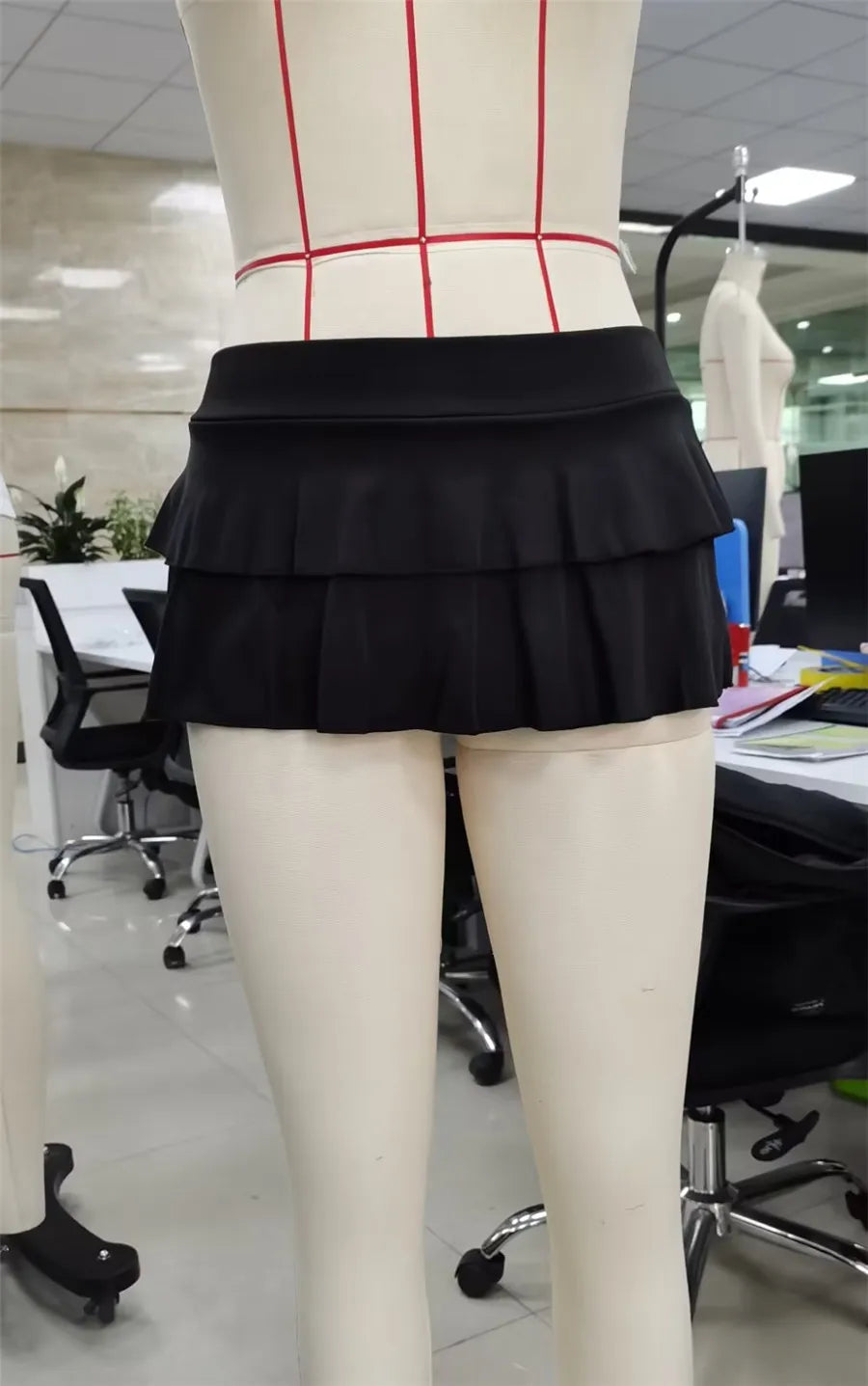 Women Summer Mini Skirt Low Waist Solid Color Lingerie Skirt Ruffle Hem Skirt Role Play Schoolgirl Short Skirts