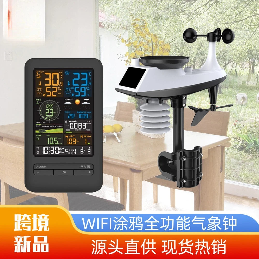 Graffiti WiFi Smart Weather Station Alarm Clock Temperature Hygrometer Wind Speed Anemometer Color Screen Digital Clock