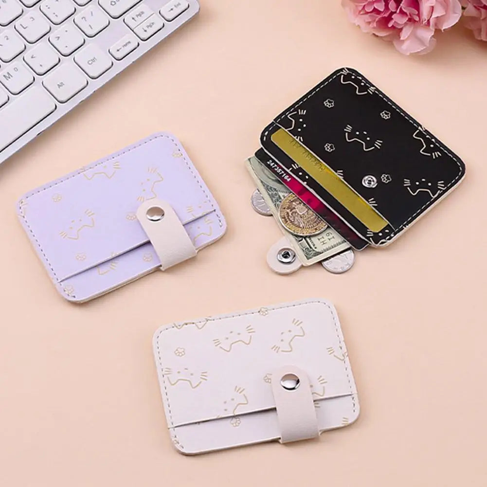 Cute Cat Print Card Holder Wallet for Women Girls Fashion PU Leather Money Bags Mini Slim Coin Purse Portable Daily Gift