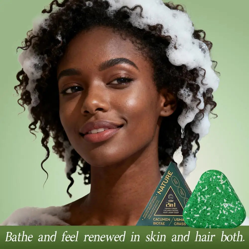 Usman Grass & Platycladus Herbal Shampoo Soap Natural Hair Treat Strengthens Roots Controls Oil Cleanses Scalp Hair Care