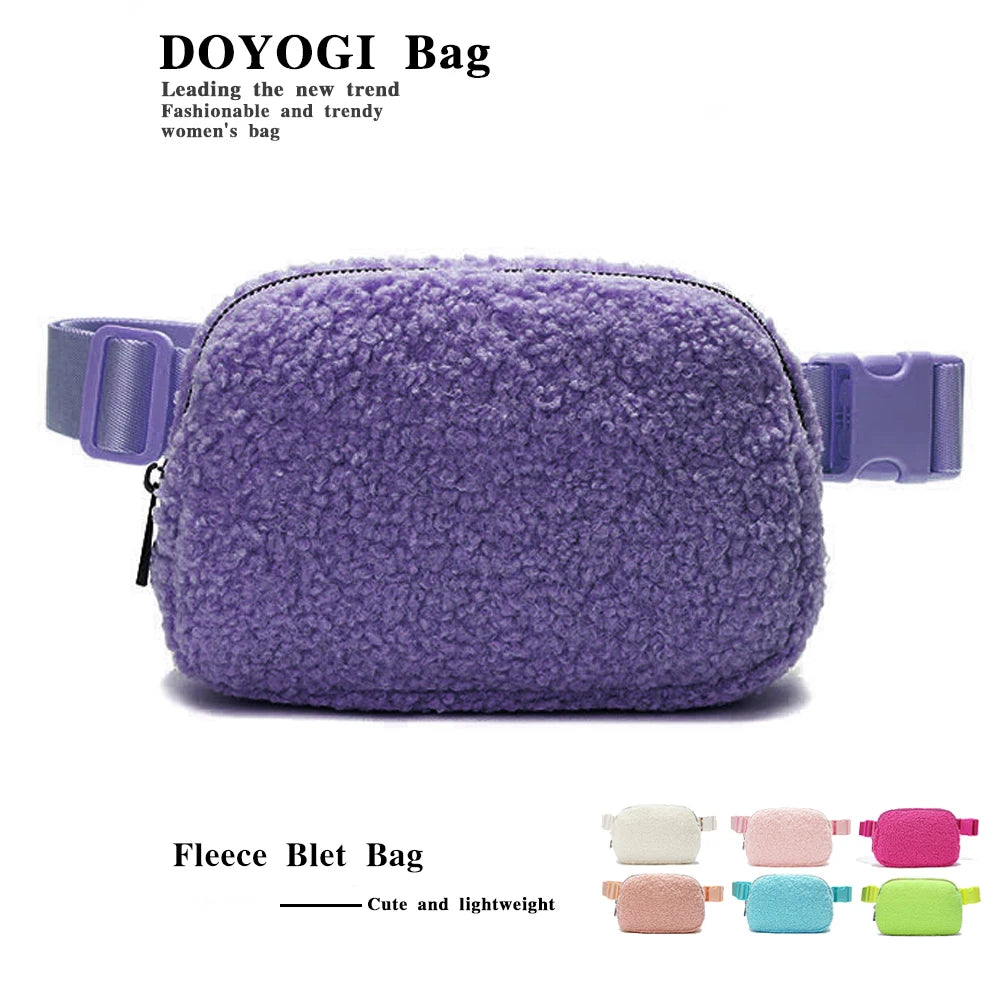 Winter Fleece Belt Bag for Everywhere Women Crossbody Bag White Fanny Pack Bag Small Waist Bag with Adjustable Strap (Ivory)