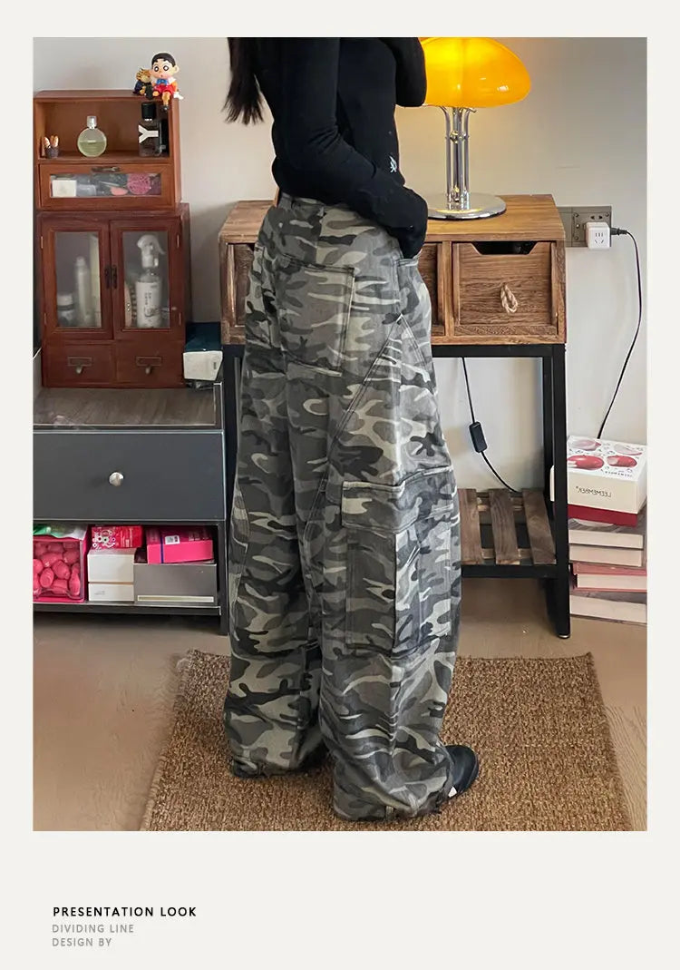 PFNW Camouflage Men Wide-Leg Cargo Pants 2025 Autumn New Trendy Contrast Color High Street Male Trousers