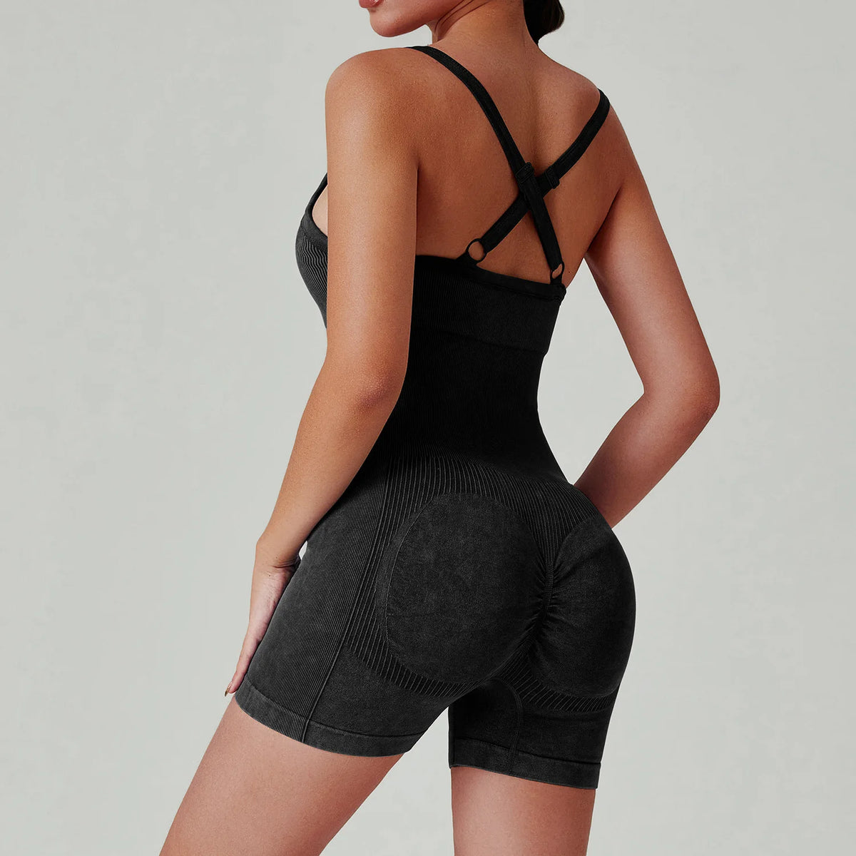 Seamless Shorts Gym Set Women Jumpsuit Yoga Set Water-washed 1pc Summer Workout Suit Bodysuit Fitness Push Up Short Sport Set