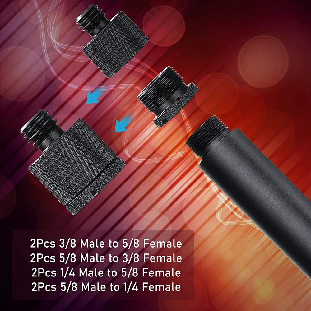 8pcs a Set Mic Stand Thread Adapter Set 1/4,3/8 Male to 5/8 Female Microphone Stand Fixing Screw Adapter Transfer