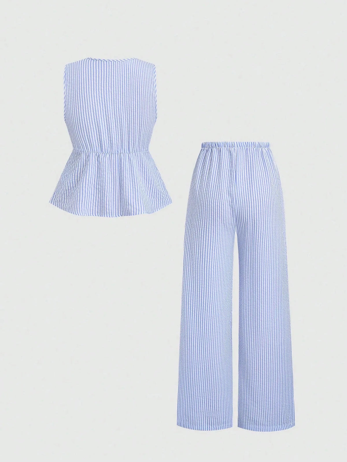 Summer Solid Color Tie Pants Set Stripe Casual Sweet Versatile Loose Comfortable Vacation Daily Two Piece Set
