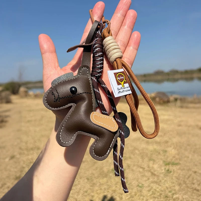 1 Piece Leather Pony Keychain Braided Rope Backpack Pendant For Phone Bag Hanging Accessories DIY Decoration