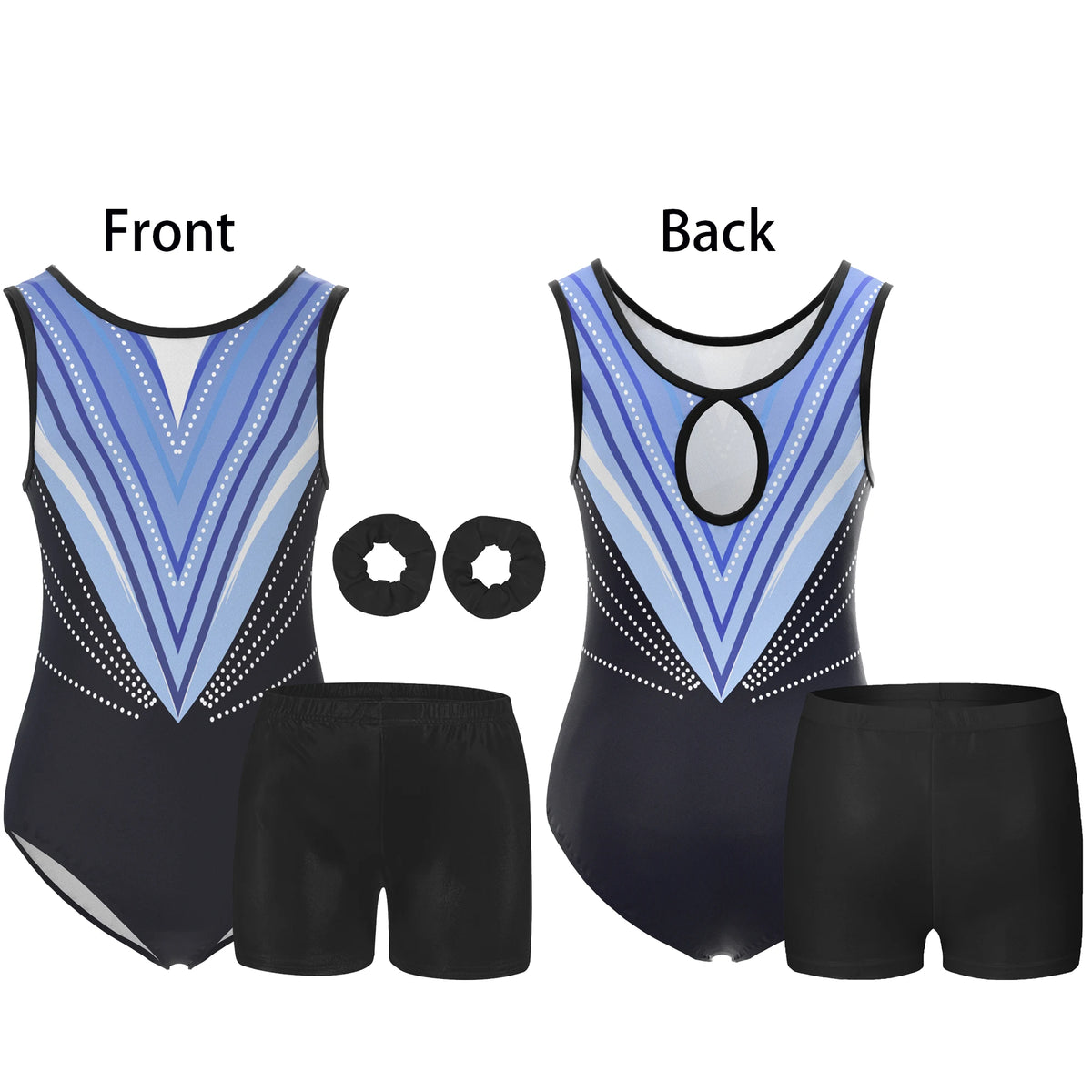 4 Piece Gymnastics Leotards for Girls Sleeveless Athletic Biketard Kids Water-drop Back Unitard Tumbling Activewear Outfits