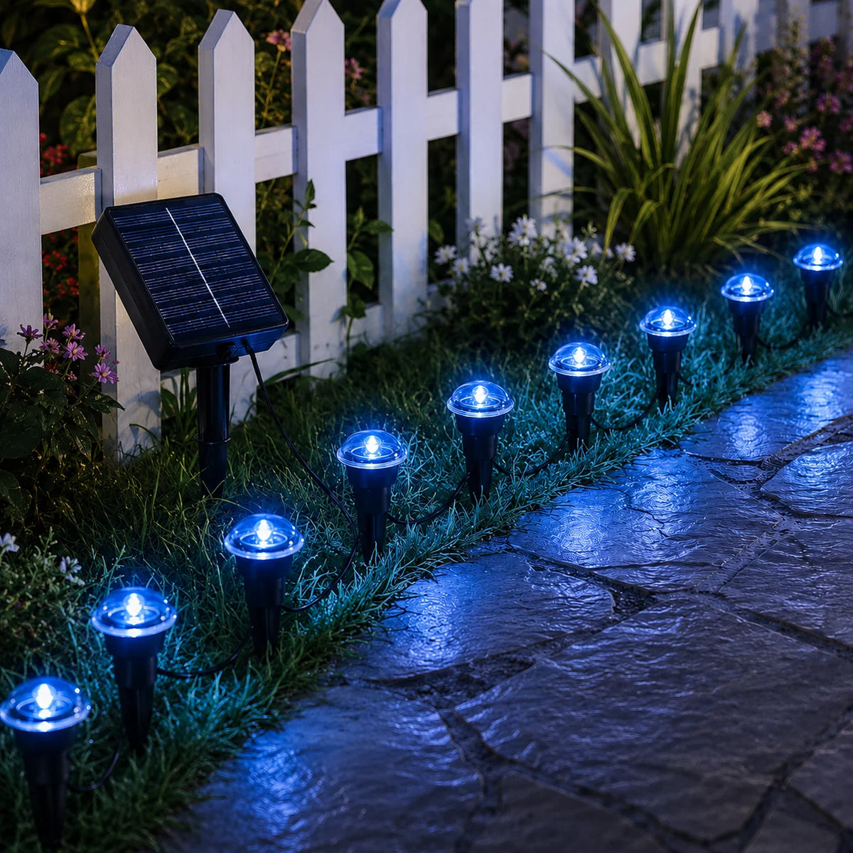 Solar Powered Ground Stake Pathway Lights Warm Glow Garden Walkway Lawn Yard Patio Landscape Decorative Lights