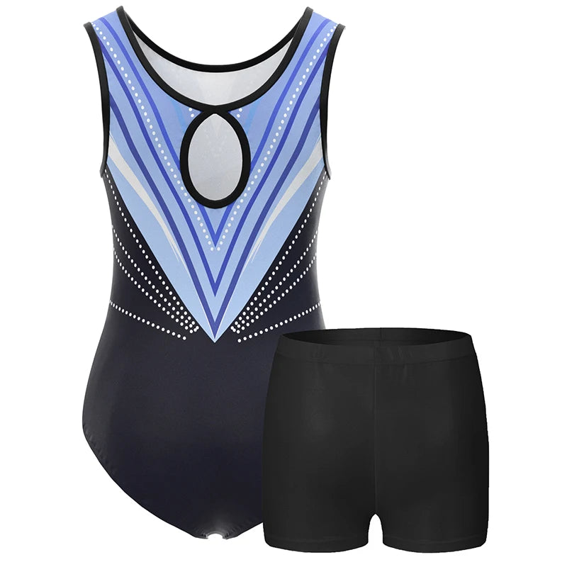 4 Piece Gymnastics Leotards for Girls Sleeveless Athletic Biketard Kids Water-drop Back Unitard Tumbling Activewear Outfits