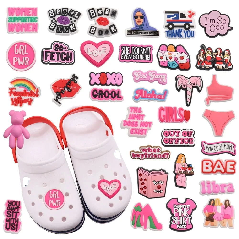 1-35PCS PVC Shoe Charms Limit Dose Not Exist Cool Libra Girls Thank You Love Feminist Buckle Clog Hole Slipper Decoration
