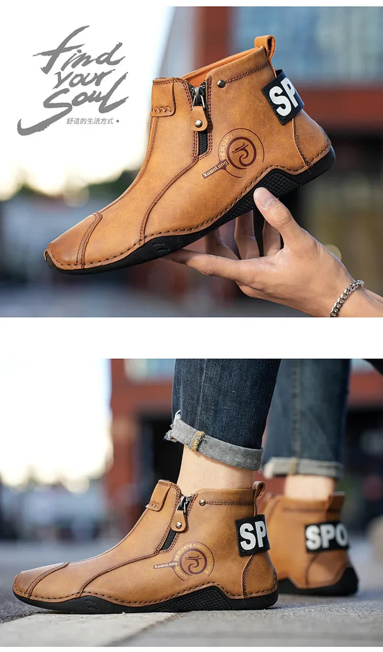Autumn and Winter New Men's Short Boots British Classic Retro Flat Bottom Cotton Shoes Outdoor Business Sports Casual Shoes