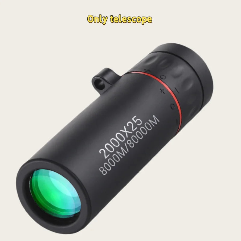 2000x25 HD Monocular Telescope Mini Portable with Phone Holder for Outdoor Camping Hunting Birdwatching