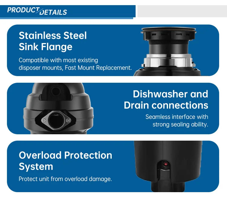 0.5 HP Kitchen Sink Food Waste Disposer – Continuous Feed