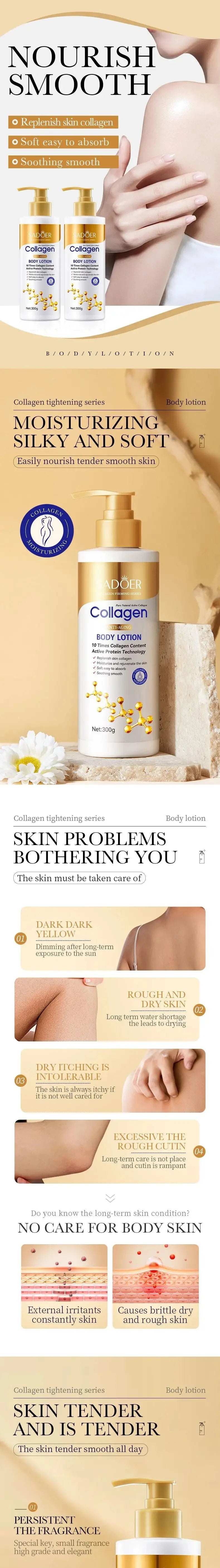 300g SADOER Collagen Body Lotion Skin Care Moisturizing Hydrating Refreshing Body Care Moisturizing Skincare for Women Lotion