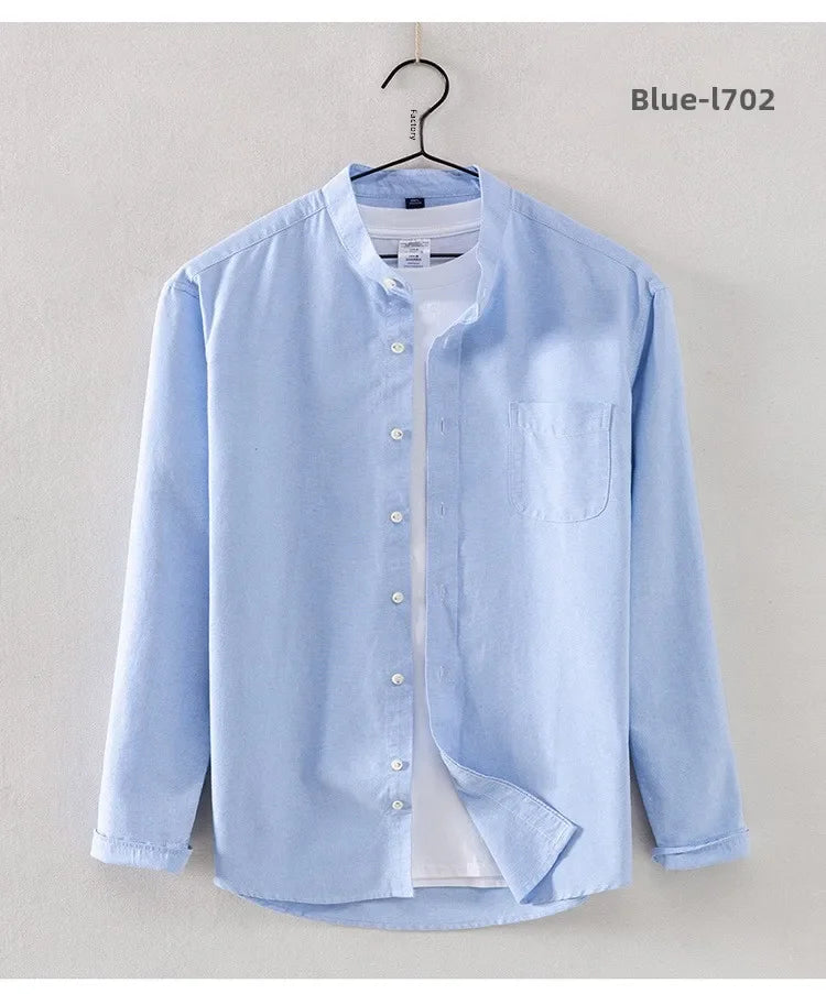 2027 Cotton Stand-up Neck Oxford Spinning Anti-wrinkle Casual Spring Autumn New Men's Shirt Jackets Long Sleeve Shirt Men's