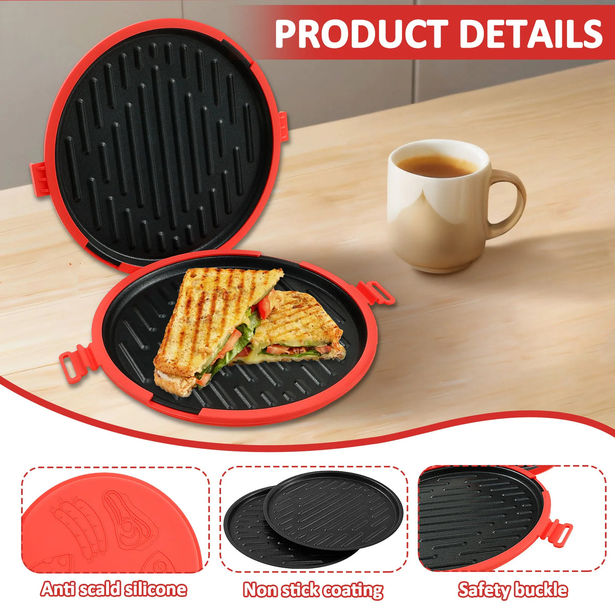 Microwave Sandwich Maker Microwave Grill Pan with Silicone Anti Scald Sleeve Microwaves Bacon Cooker Cookware Kitchen Accessory