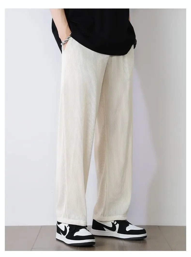 Summer White Casual Pants Men's Ice Silk Pants Men's Drape Floor Mop Pants Korean Straight Loose Wide Leg Long Pants