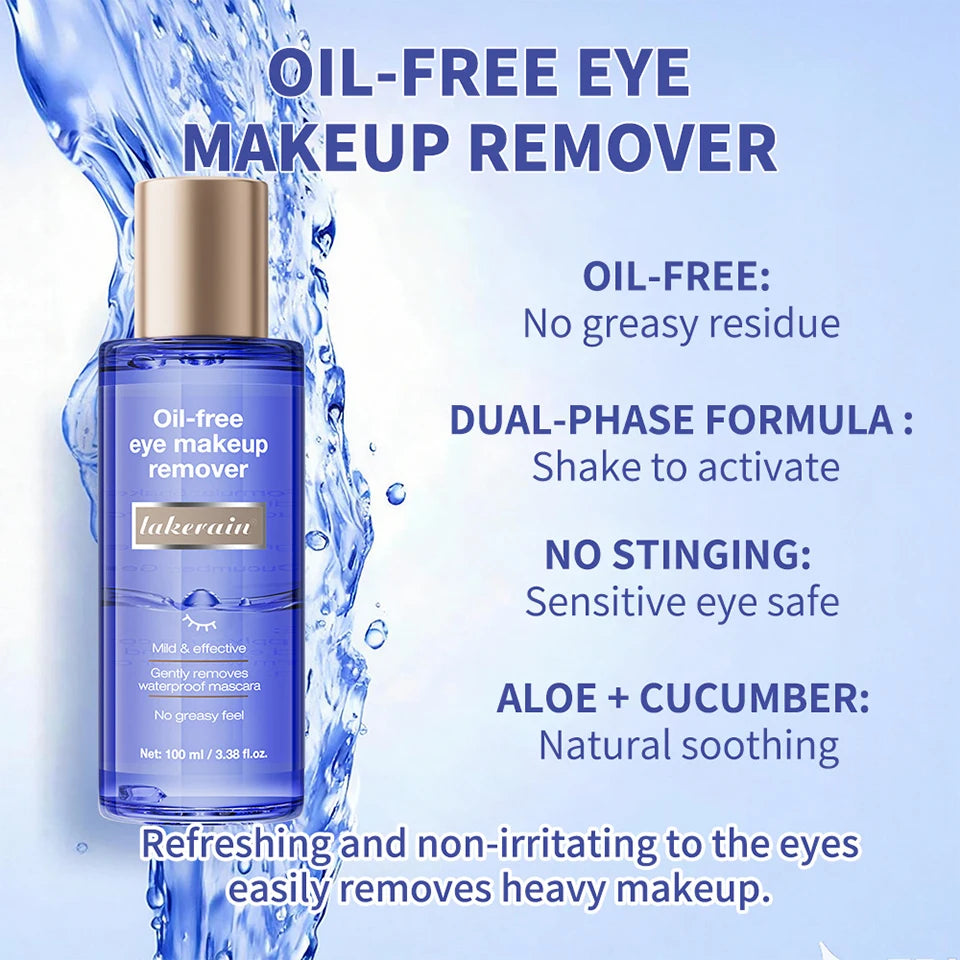 Lakerain Eye Makeup Remover 100ml Oil-Free Soothing Ingredients Gently Dissolves Eye Makeup No Stinging Safe for Sensitive Eyes