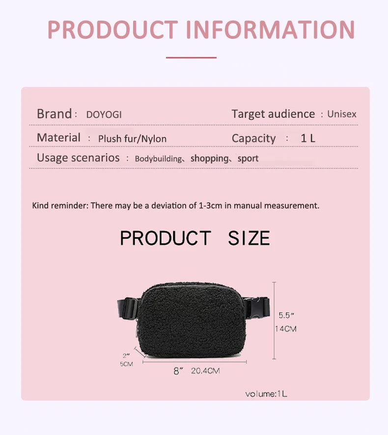 Winter Fleece Belt Bag for Everywhere Women Crossbody Bag White Fanny Pack Bag Small Waist Bag with Adjustable Strap (Ivory)