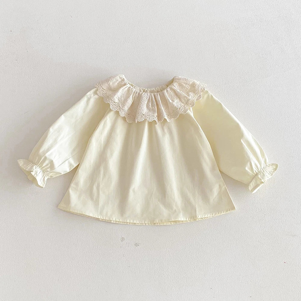 Baby Long-Sleeve Cotton Ruffle Blouse